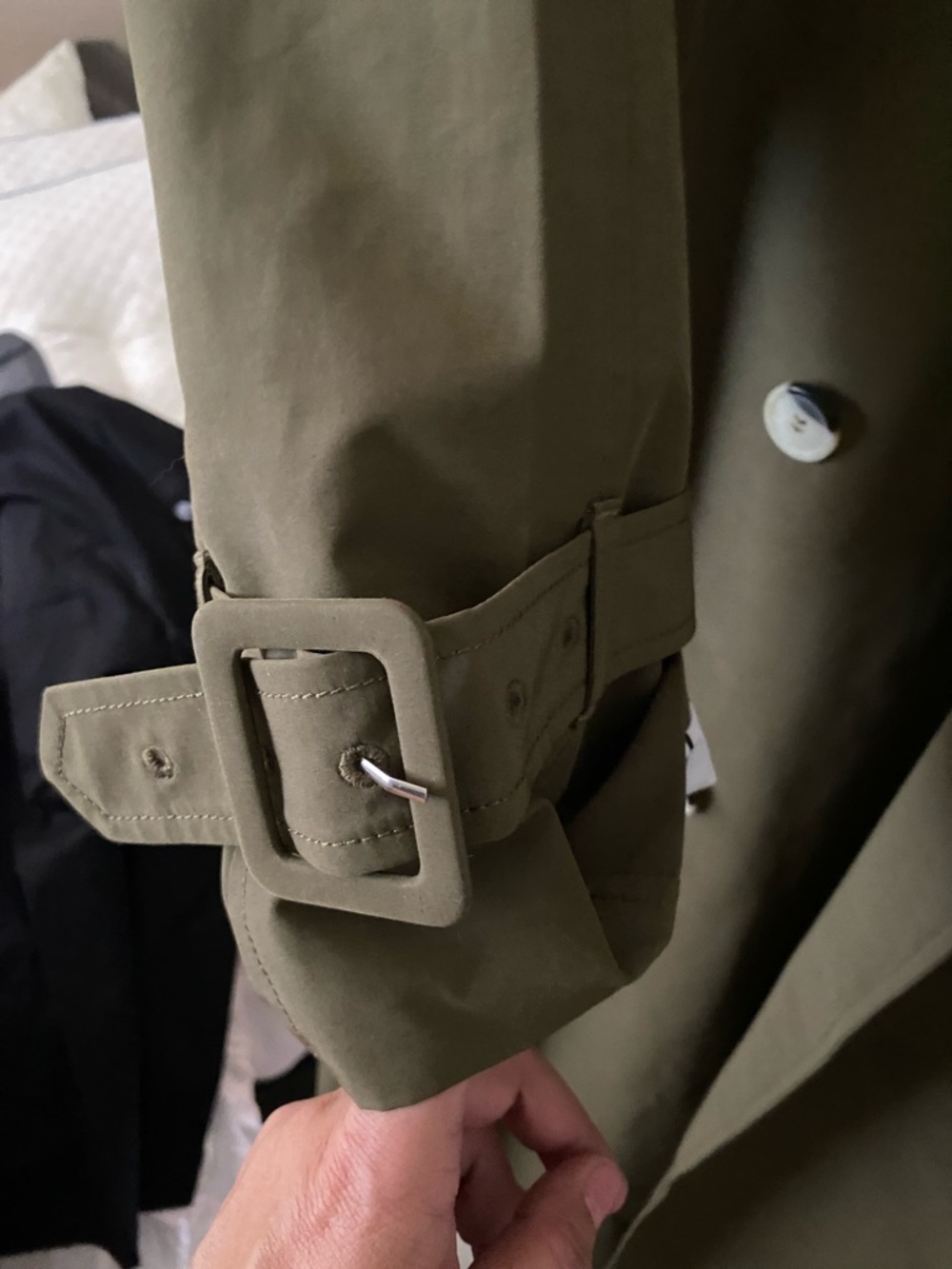 Amour Vert Olive Green Double-Breasted Trench Coat - Picture 2 of 6